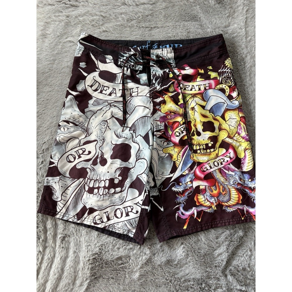 Ed Hardy Board shorts size 34 beach surfing tropical unlined